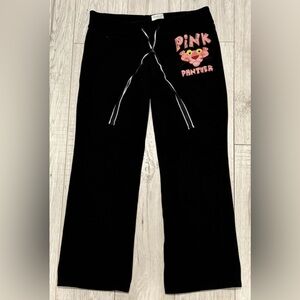 Pink Panther Drawstring Sweatpants Black Cotton Activewear Youth Size Small